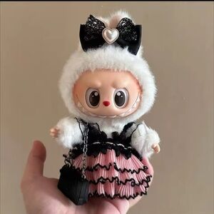 Gothic Lolita Pink & Black Labubu Lafufu Ruffled Dress